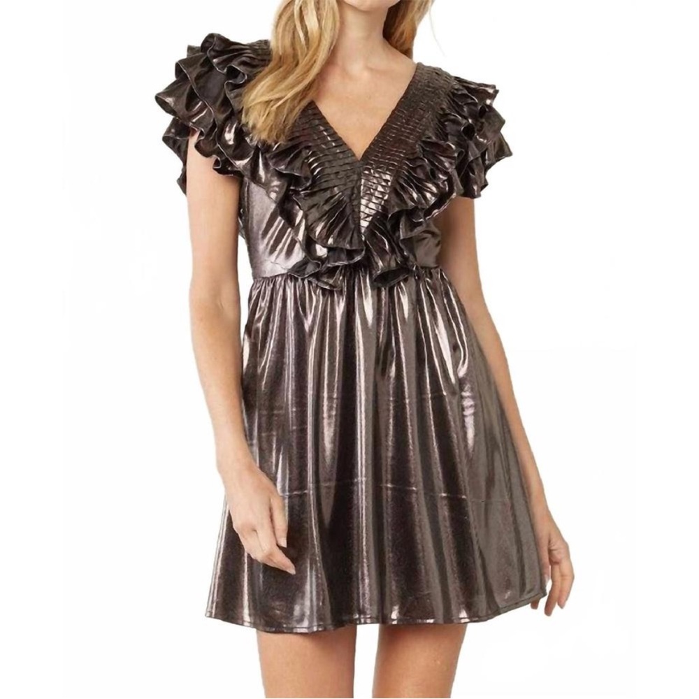 Entro gray/silver metallic ruffle sleeves , size large